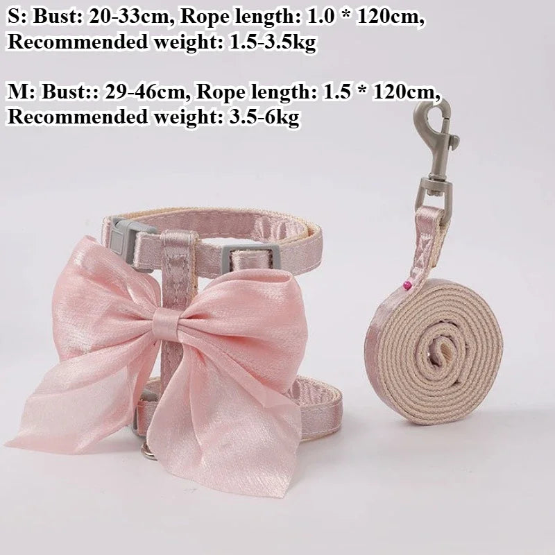 Cute Bowknot Dog / Cat Harness and Leash Adjustable Pet Harness with Traction Rope