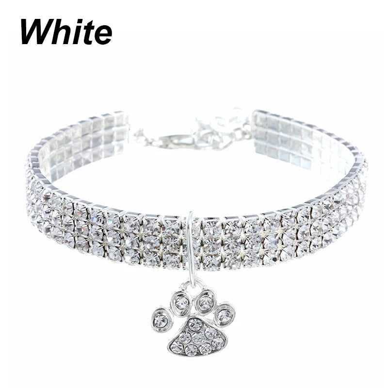 Pet Collar with Diamonds Adjustable Crystal Diamond Elastic Bone Pendant  Cats Dogs  Collier Collar