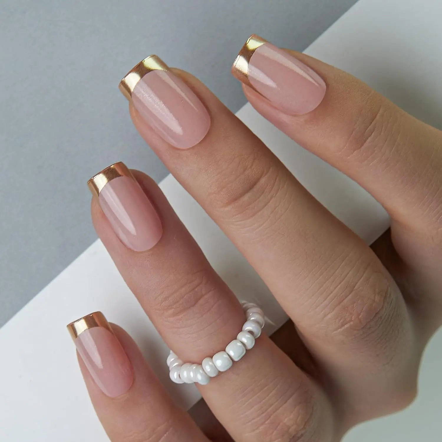 24Pcs French Tip Handmade Press On Nails Minimalist Solid Color Fake Nails Medium Square Full Cover Press On Nail Tips
