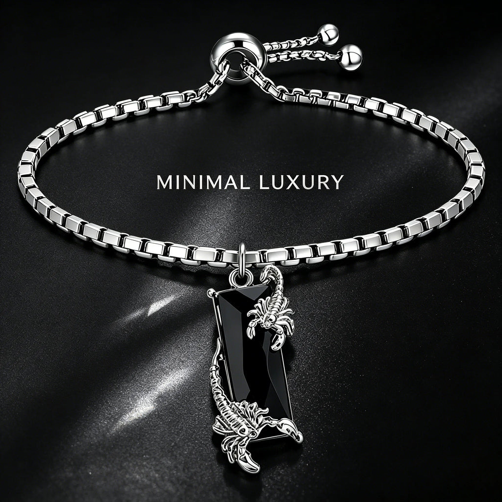 Two Scorpion Black Rectangular Inlay Adjustable Box Chain Bracelet for Women