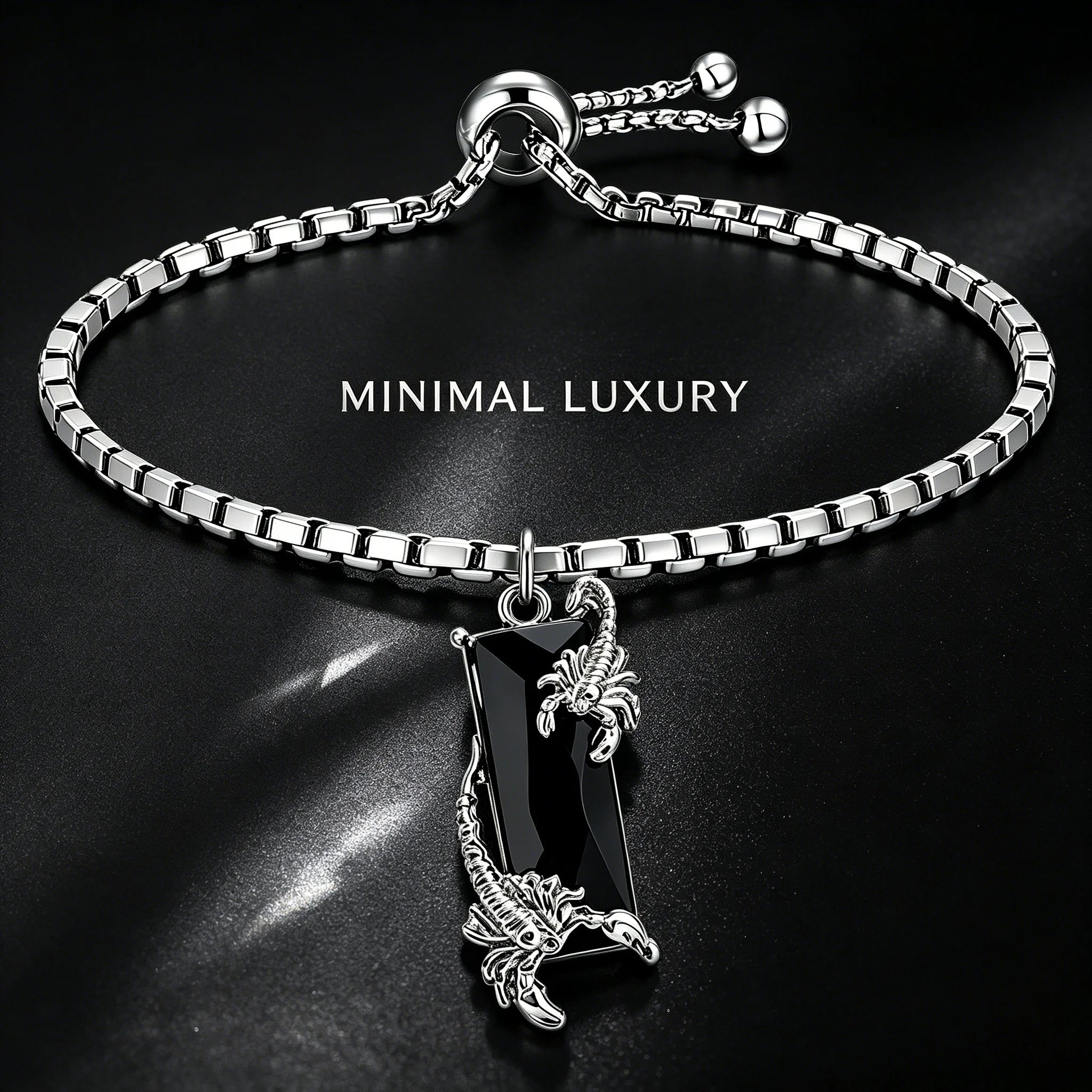 Two Scorpion Black Rectangular Inlay Adjustable Box Chain Bracelet for Women