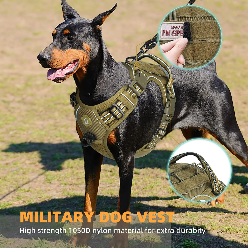 Dog Harness, No Pull Dog Harness, Adjustable Breathable MOLLE Dog Vest Harness for Medium Large Dog Reflective