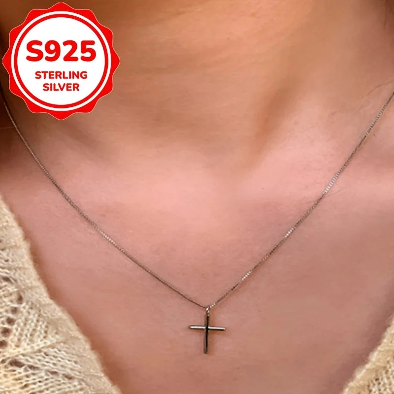 Women's fashion pendant necklace s925 sterling silver new minimalist cross silver necklace