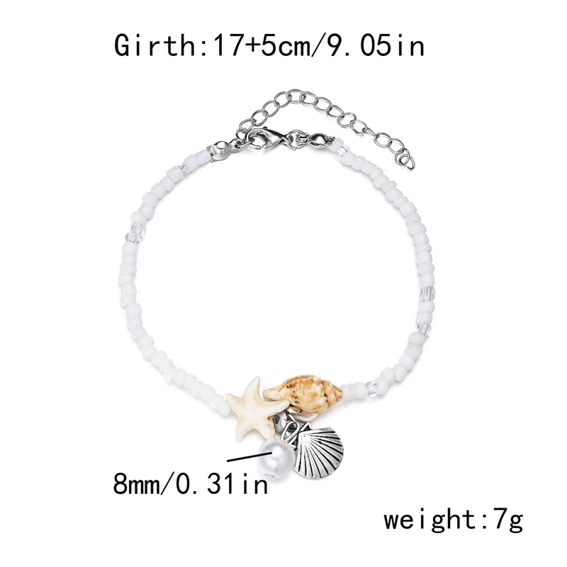 New Trend Starfish Conch Bracelet Anklets for Women Cute Adjustable Shell Rice Beads Ankle Bracelets