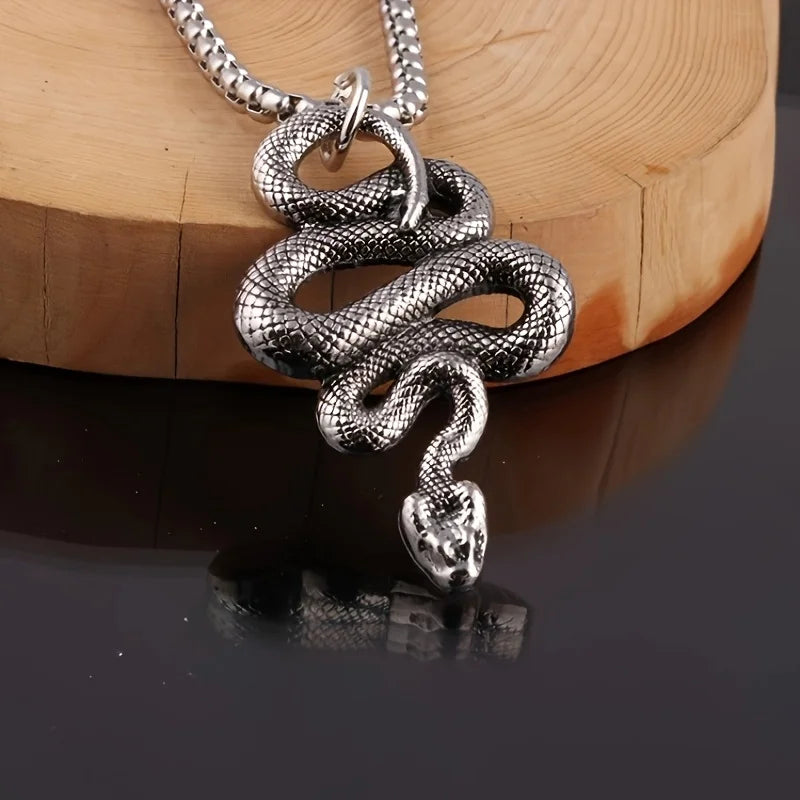 1 punk snake pendant necklace, ancient silver jewelry