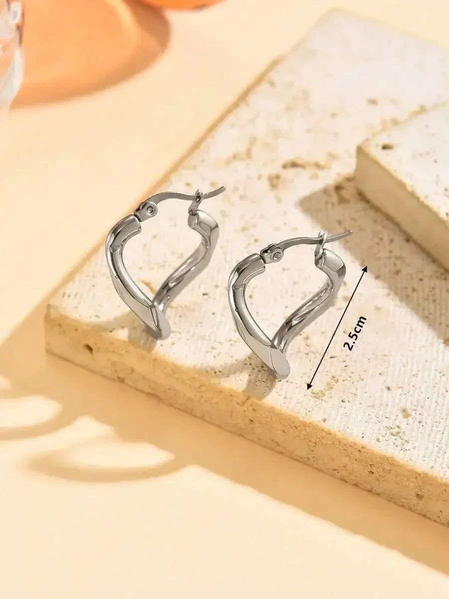 Heart Shape Stainless Steel Hoop Earrings For Women Daily Wear