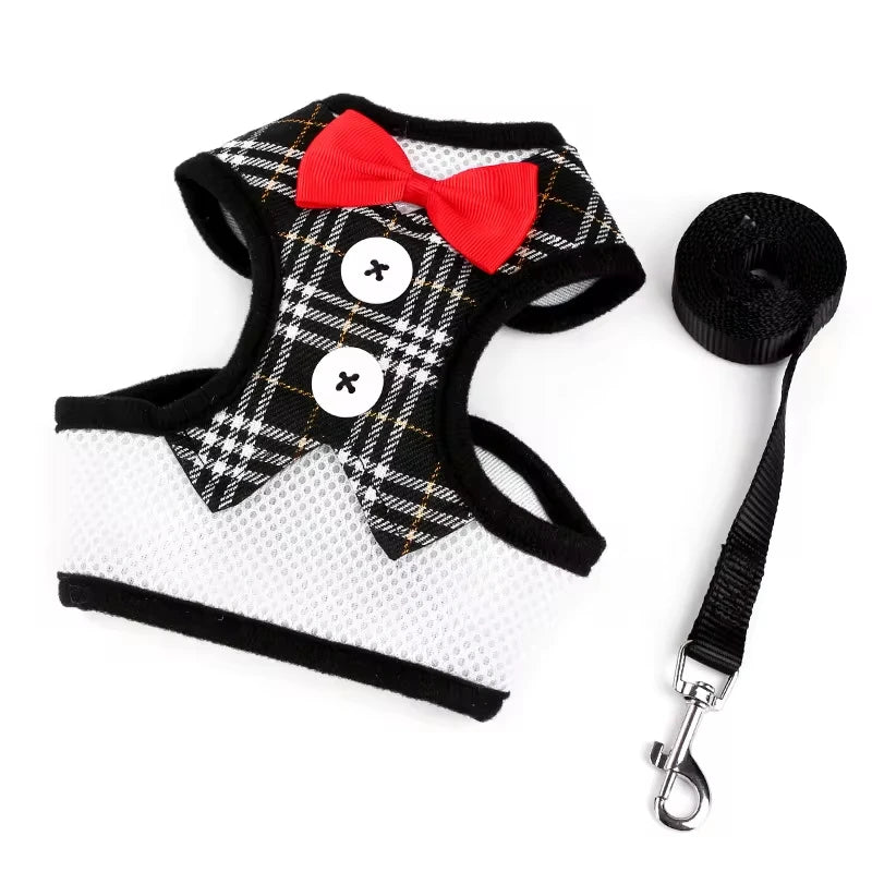 Elegant Bowtie Dog Harness Vest with Leash Adjustable Cat Harness Leash Set Cute Bowknot Tuxedo