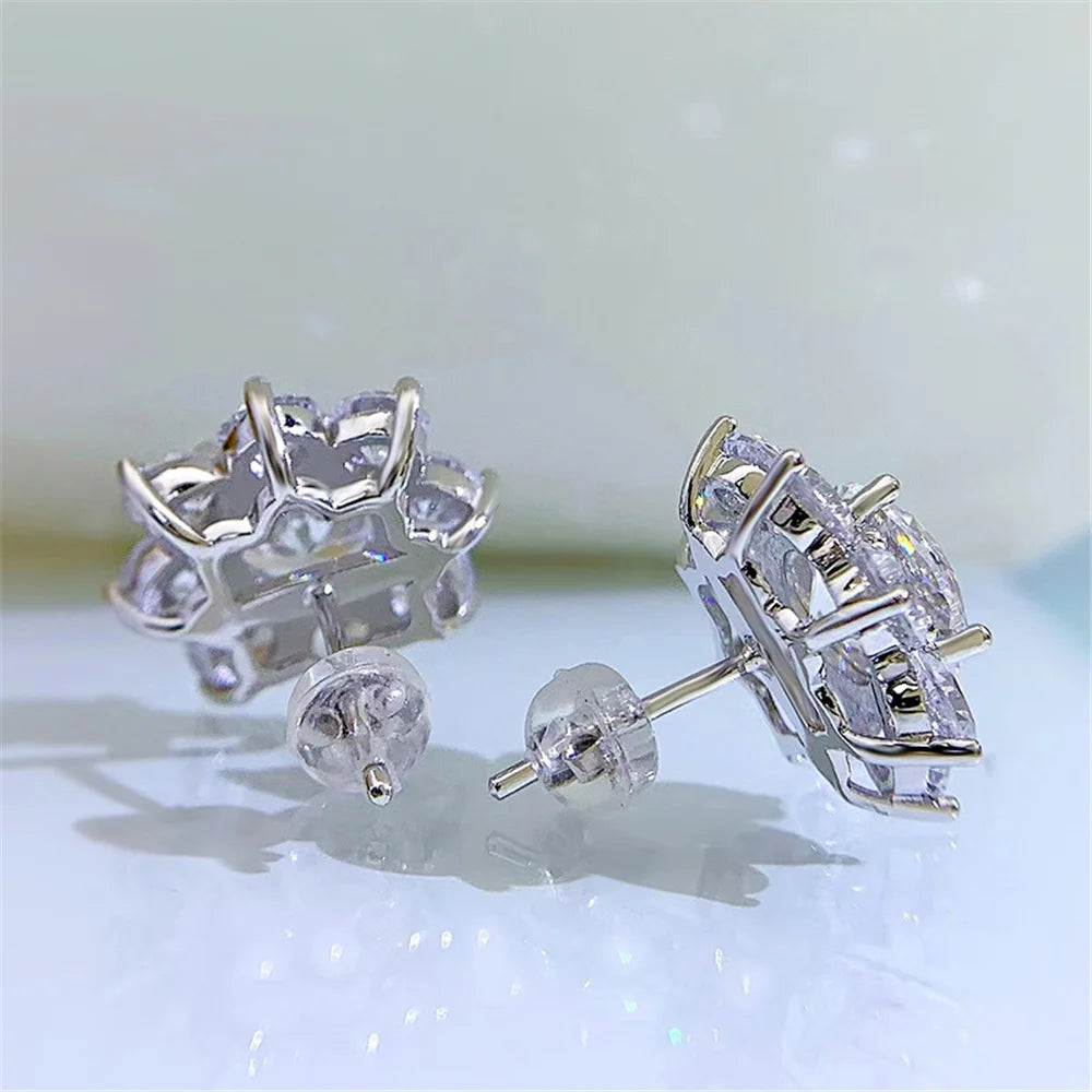 Cute Stone White Zircon Snowflake Stud Earrings Silver Color for Women