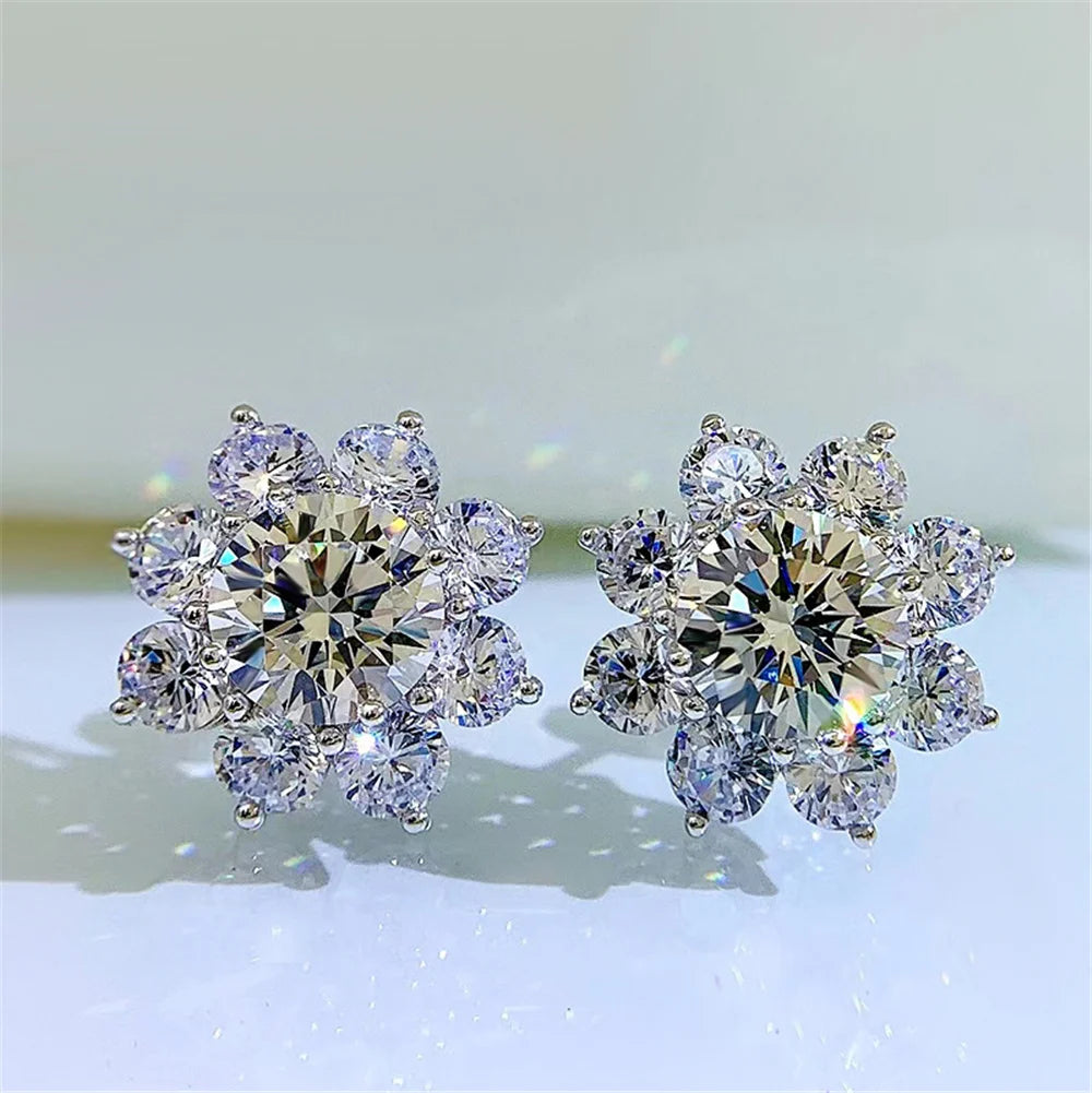 Cute Stone White Zircon Snowflake Stud Earrings Silver Color for Women