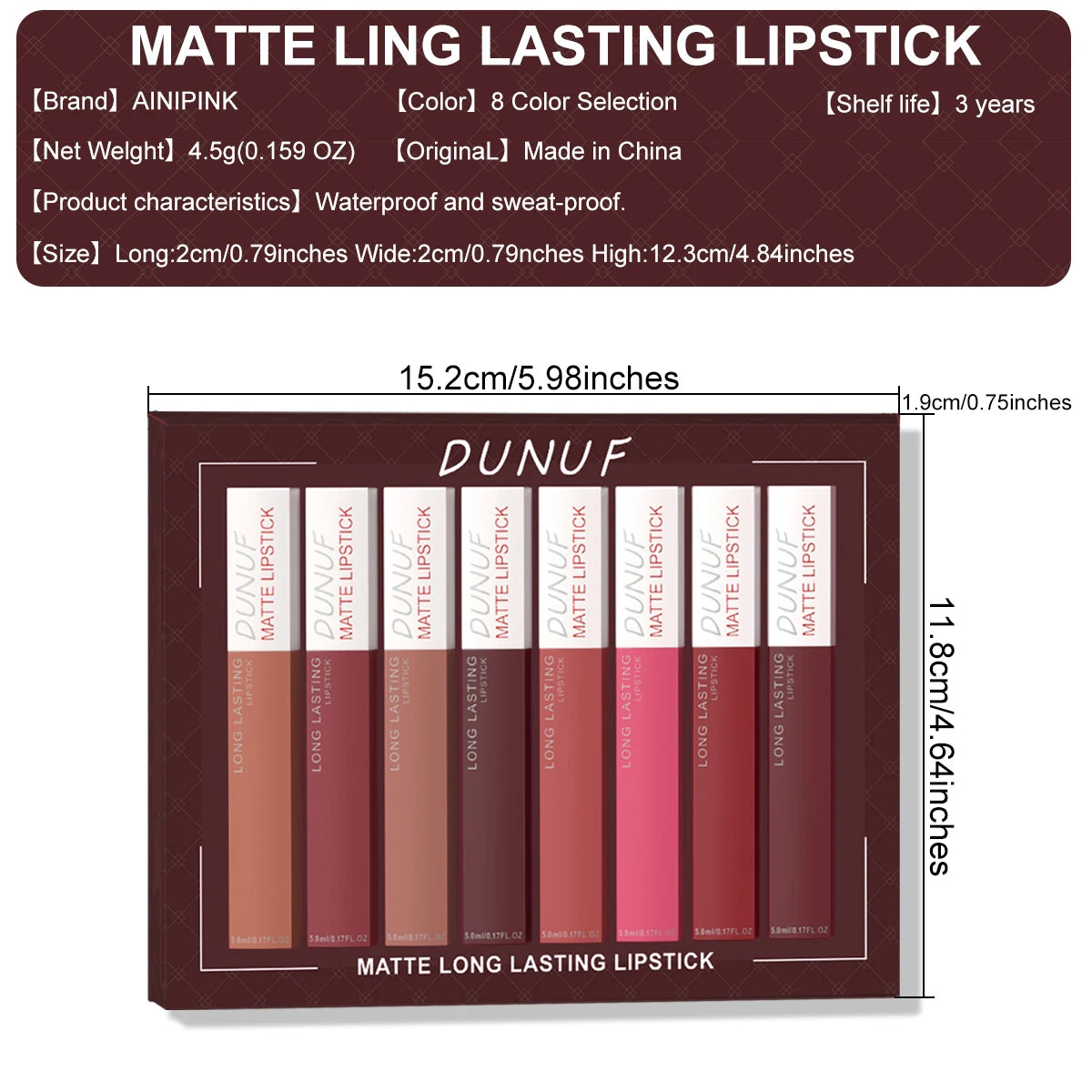 8pc/set Long-Lasting Lip Gloss Matte Waterproof