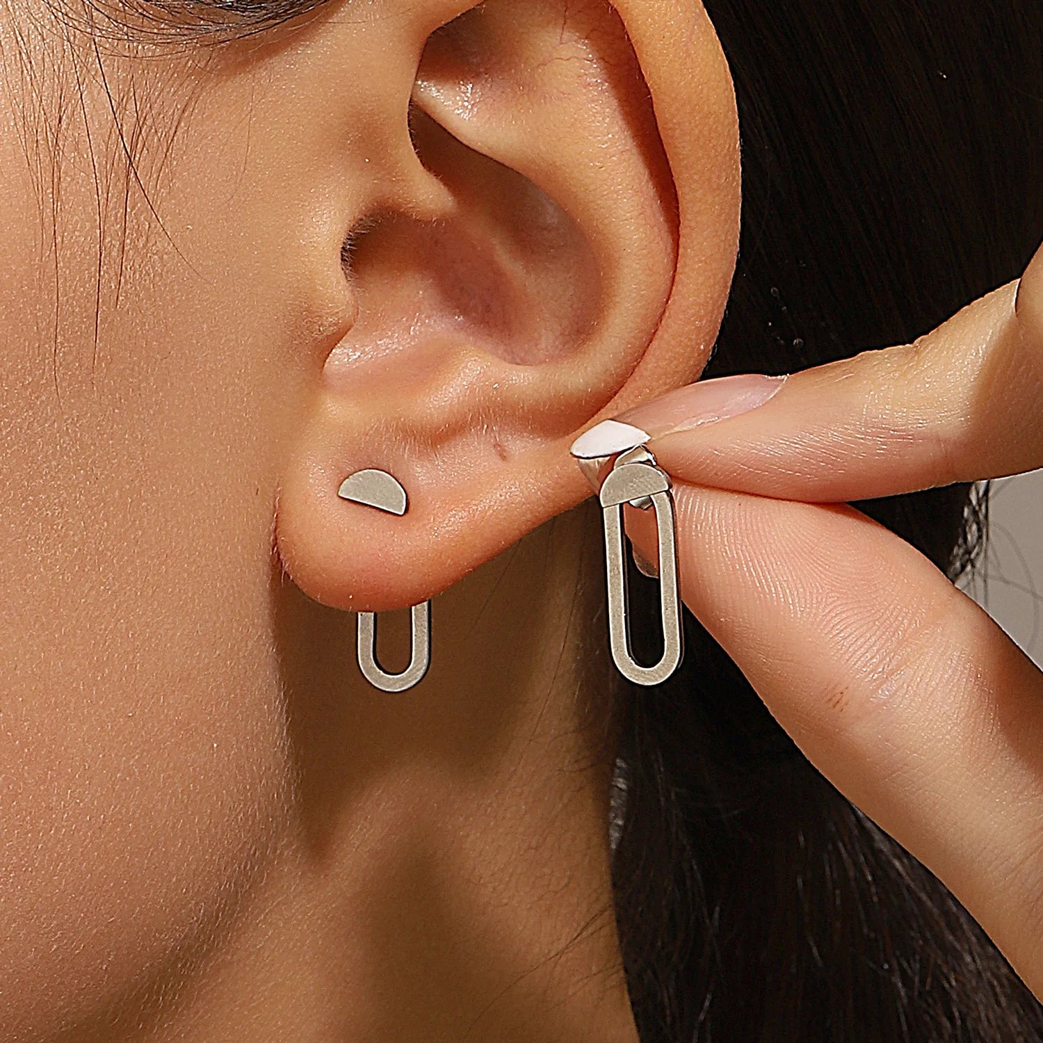 Retro Minimalist Geometric Square Detachable Triangles Stainless steel Stud Earrings