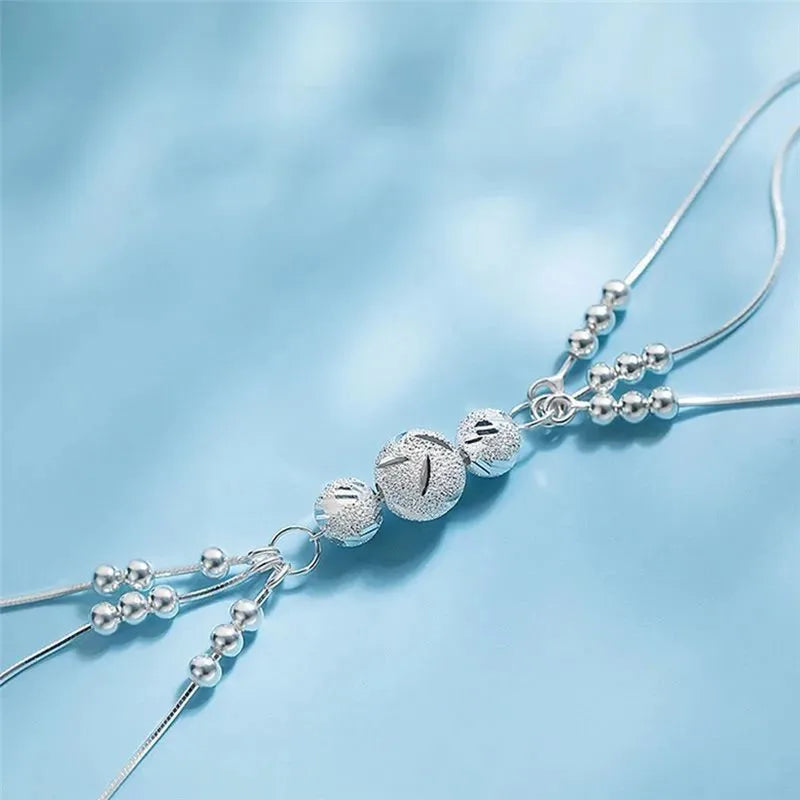 Fine 925 Sterling Silver Lucky Beads Ball Chain Bracelet For Women