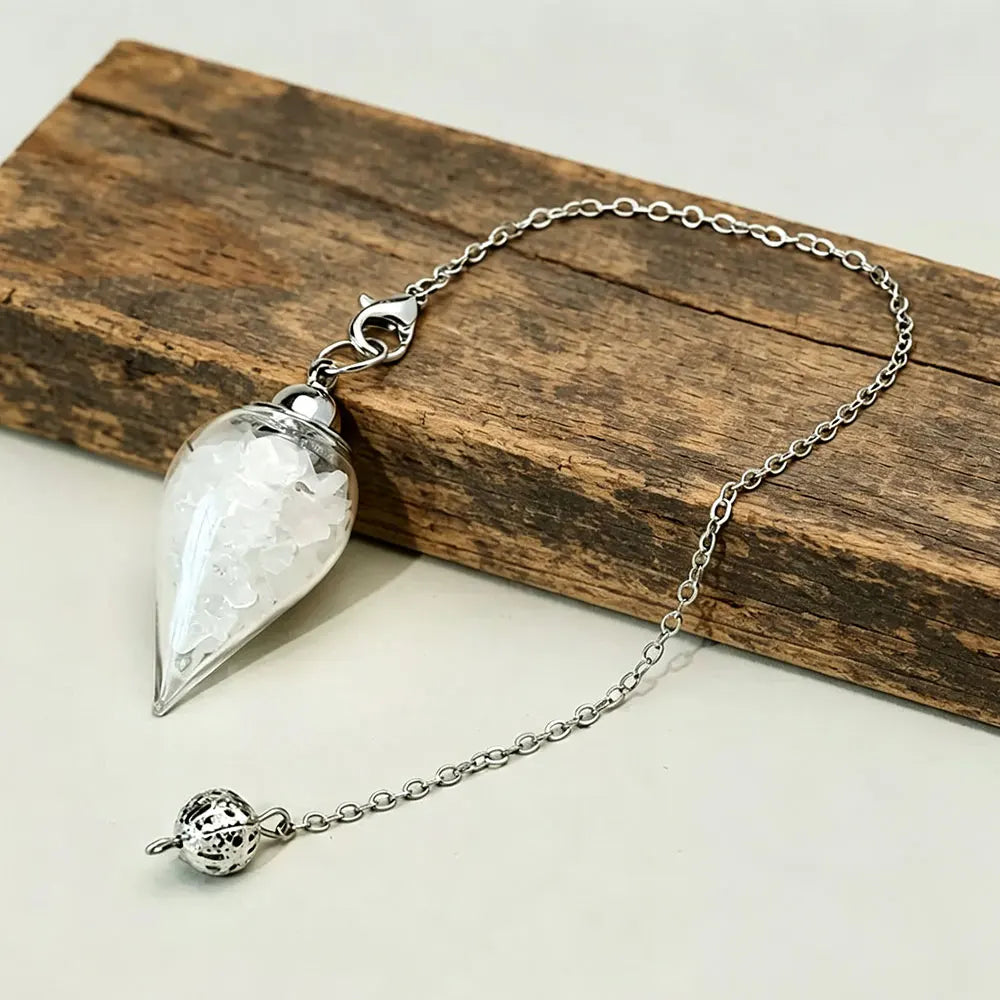 Detachable Crystal Stone Pendulum for Divinatino Dowsing Glass Wishing Bottle Natural Gem Stone Quartz