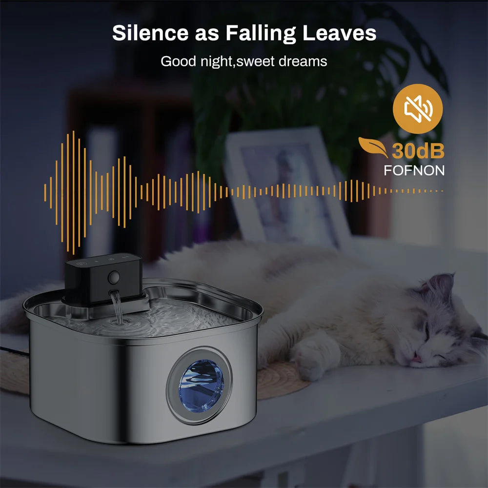 3L 5V Rechargable Automatic Stainless Steel Dogs Water Fountain 4000mAh Wireless