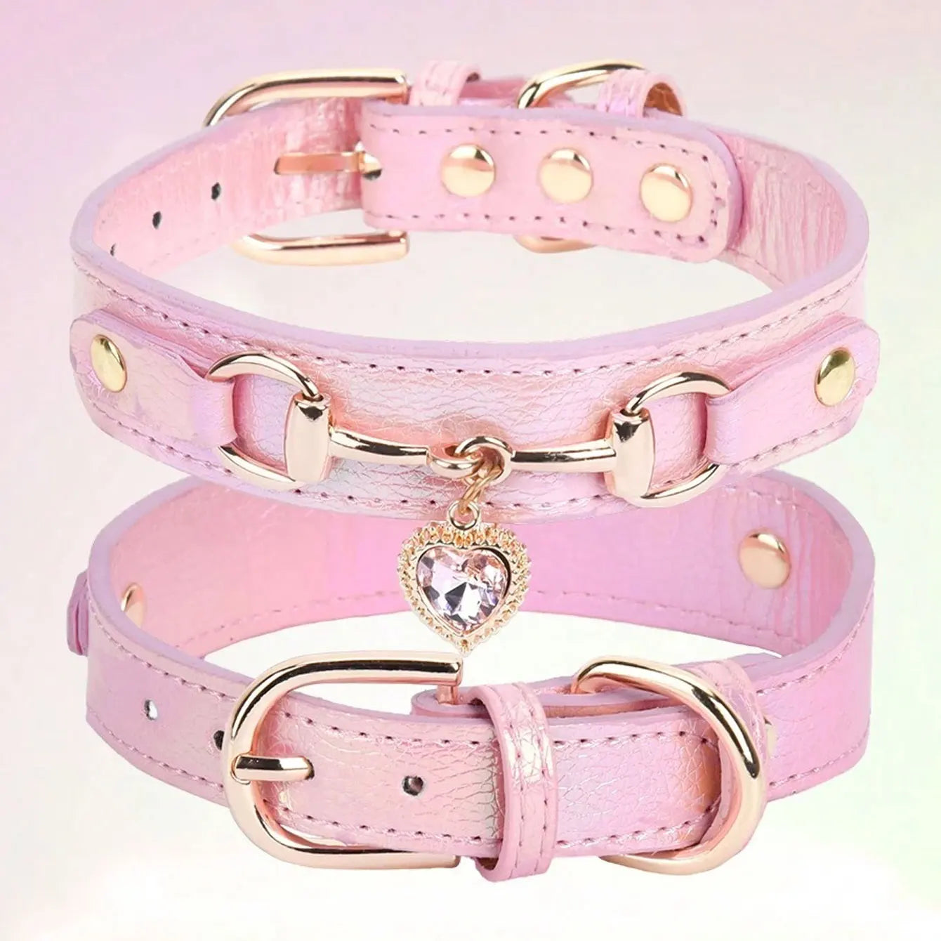 PU Leather Delicate Pet Dog Collar, High-Quality Leather Fabric and Alloy Fittings. Beautiful Gemstone Decoration