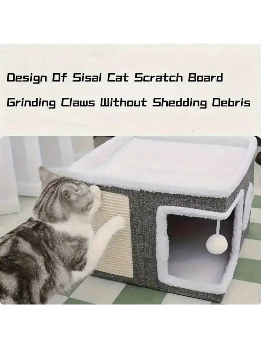 4-Season Multi-Level Cat House: Foldable Indoor Play Cube with 2-Layer Bed