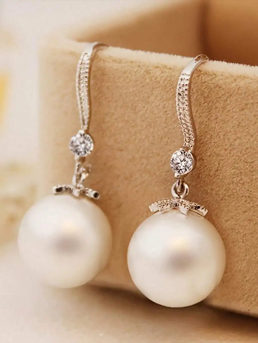 Elegant White Faux Pearl Drop Earrings For Women