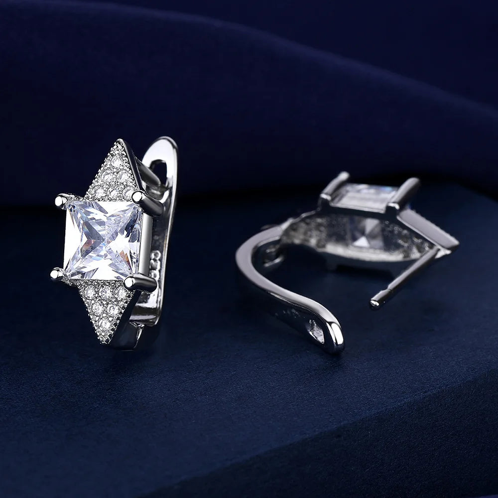Luxury 925 Sterling Silver Earrings  High Quality White Zircon Earrings