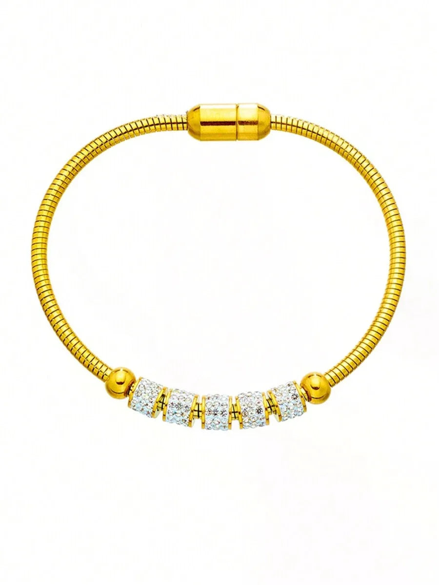 Elegant Stainless Steel Rhinestone Magnetic Oval Bracelet, Unique & Versatile