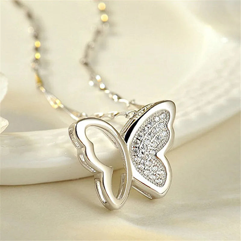 Elegant 925 Sterling Silver Ring Cute Butterfly White Zircon Open Ring for Women