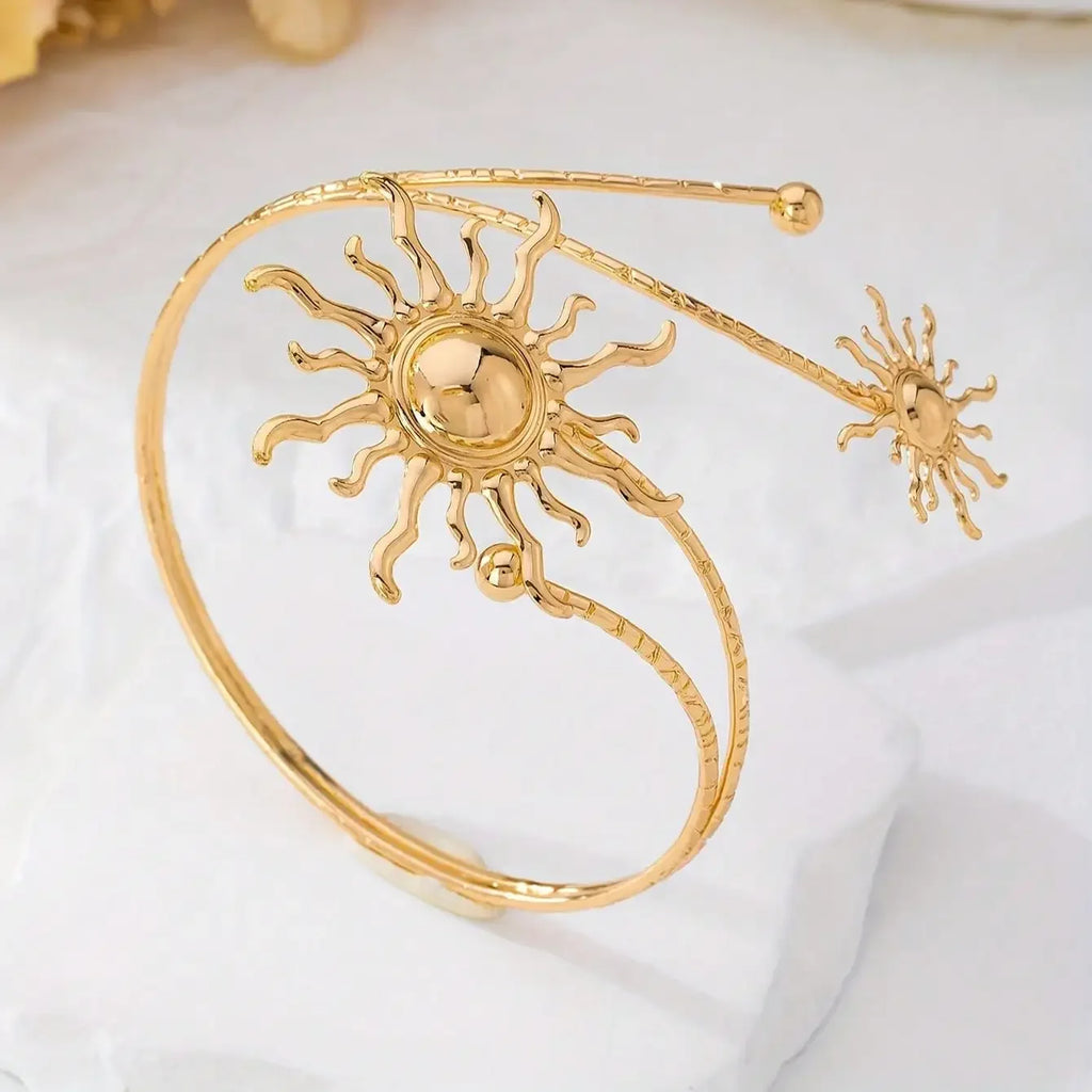 Gold Plated Sun Arm Cuff Women Boho Upper Arm Bracelet