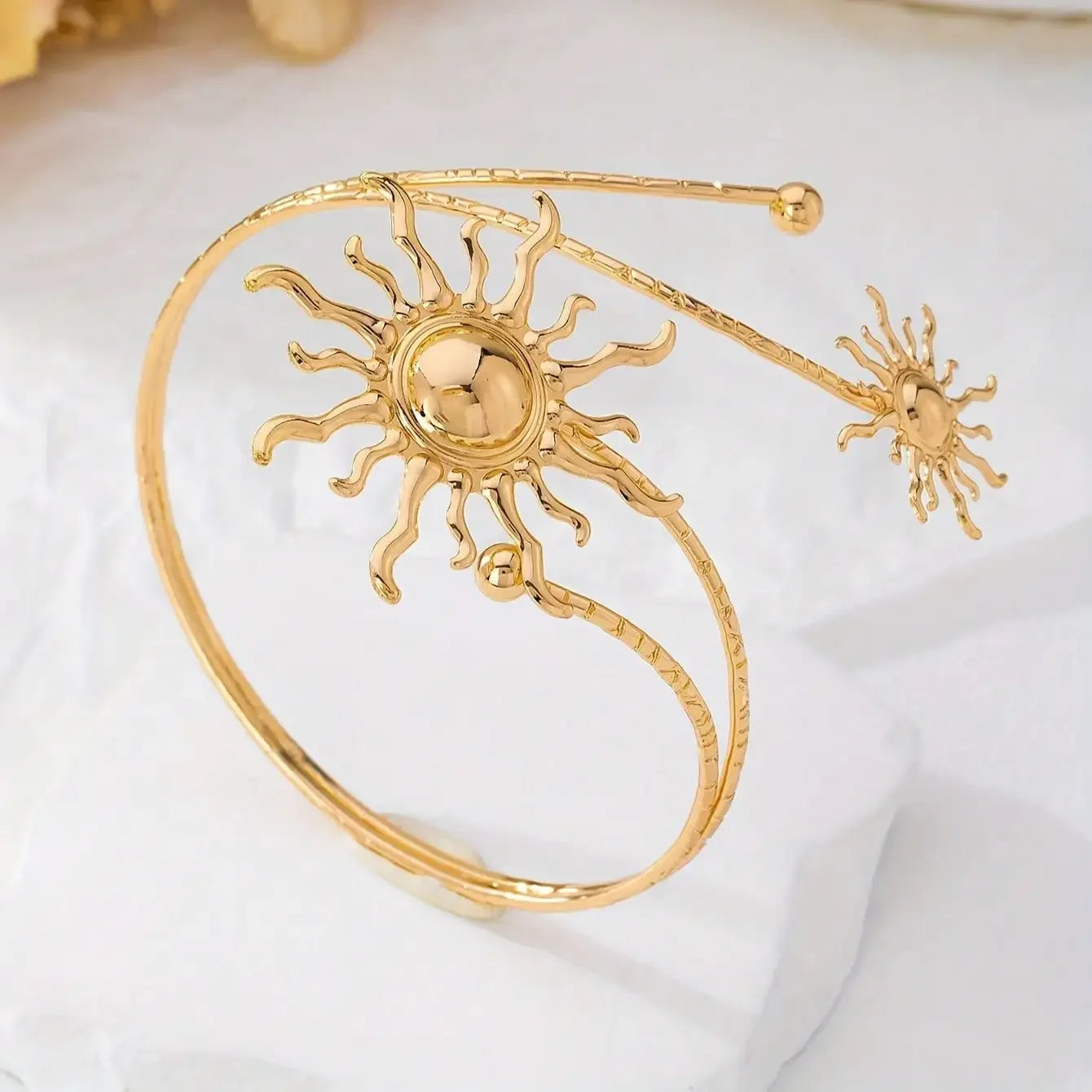 Gold Plated Sun Arm Cuff Women Boho Upper Arm Bracelet