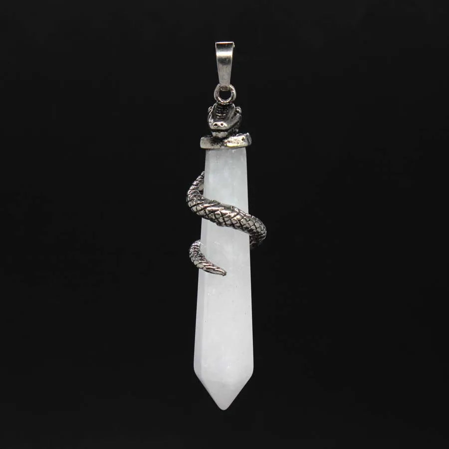 Snake Wrapped Crystal Hexagon Column Stone Pendulum Pendants
