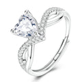 925 Sterling Silver Heart Zircon Sparkling Cubic Zirconia Open Adjustable Ring for Women