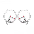 Cute Sleeping Cat Hoop Earrings Silver plated for Women Girls Daily Party Wear