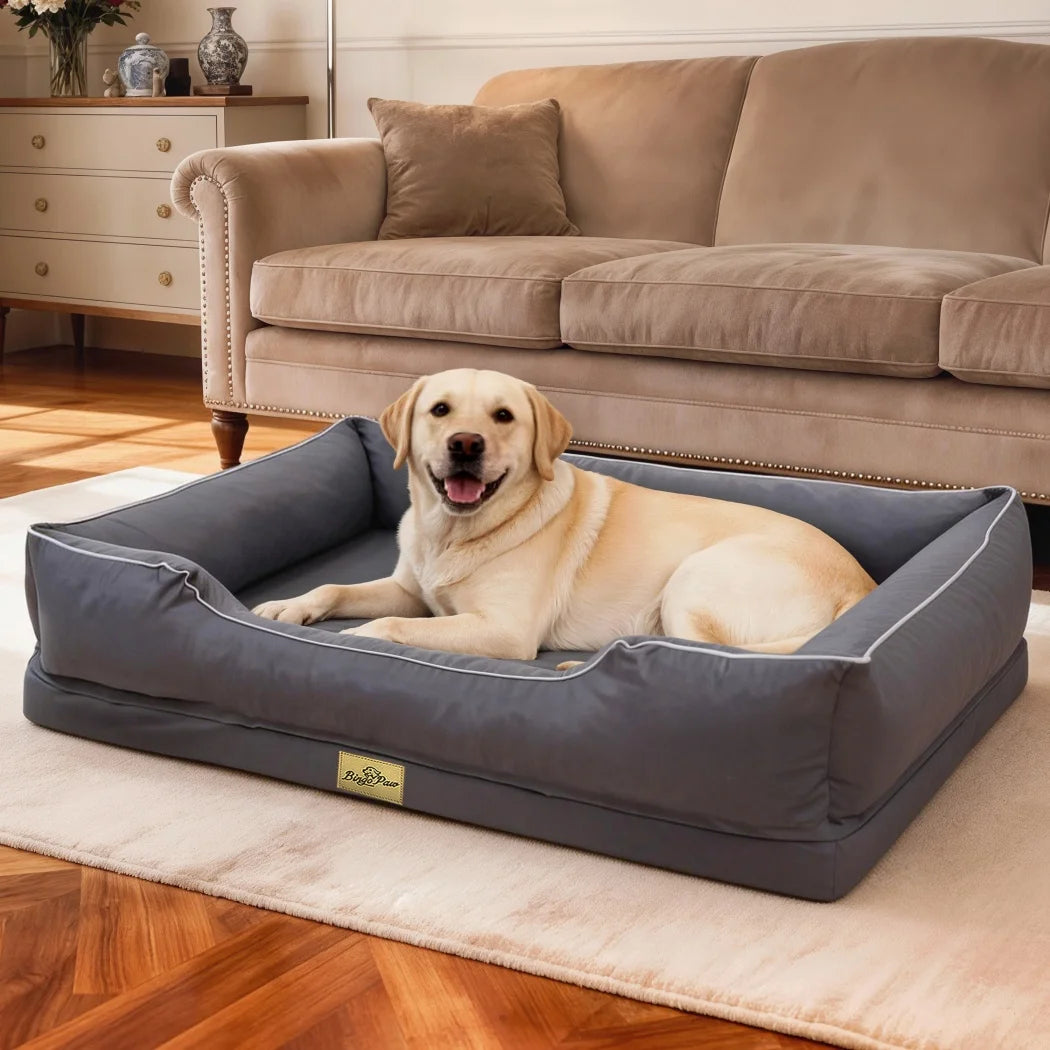 Large Orthopedic Dog Bed Pet Sofa with Bolster Washable Removable Cover and Non-Slip Bottom