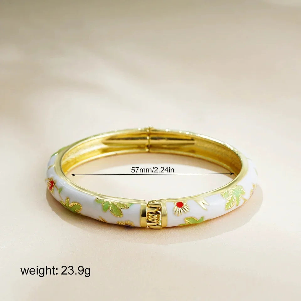 Women's Vintage Enamel Bracelet with Small Flower Design