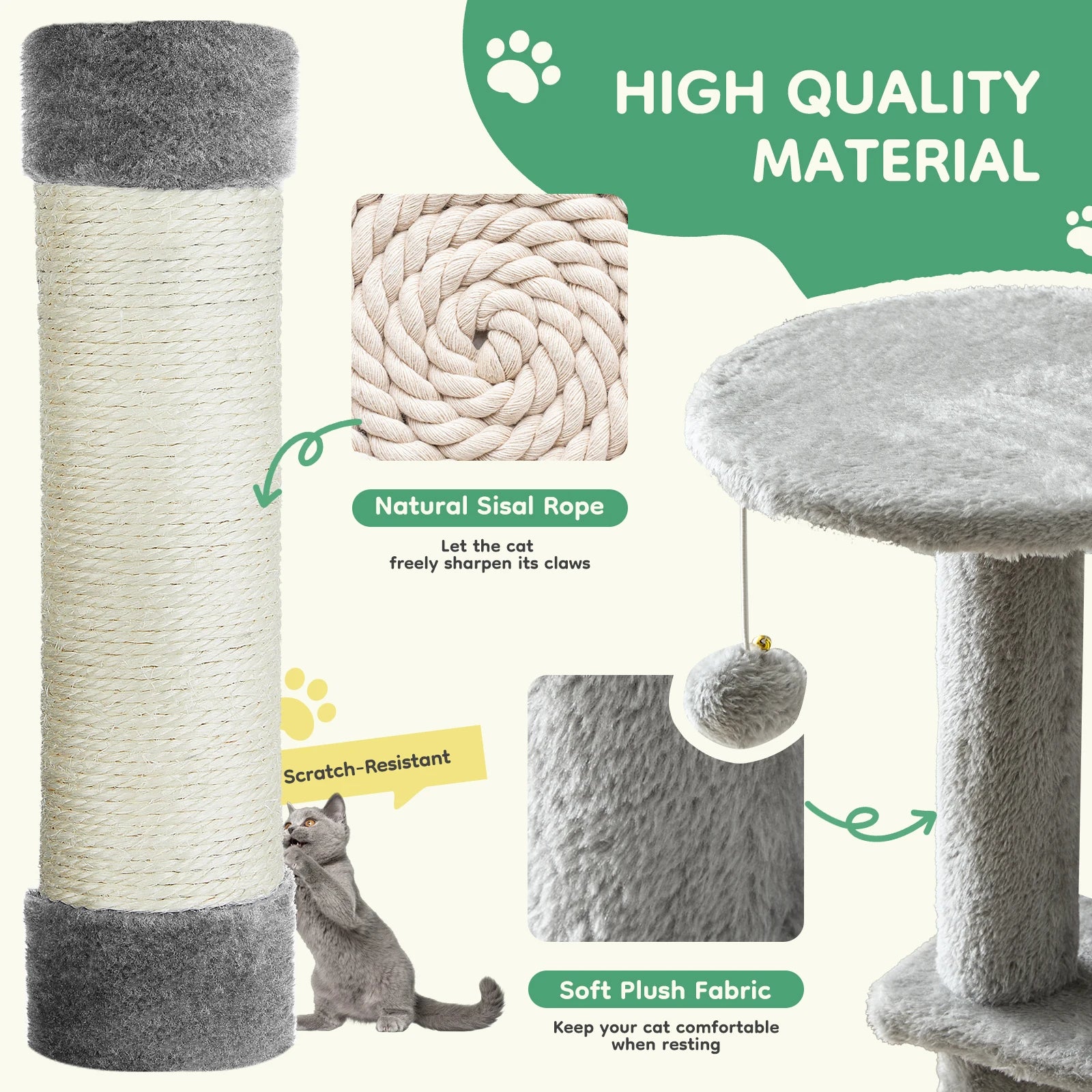 44In Cat Tree Tall Multi-Cat Climbing Tower for Cats  Natural Sisal Scratching Posts