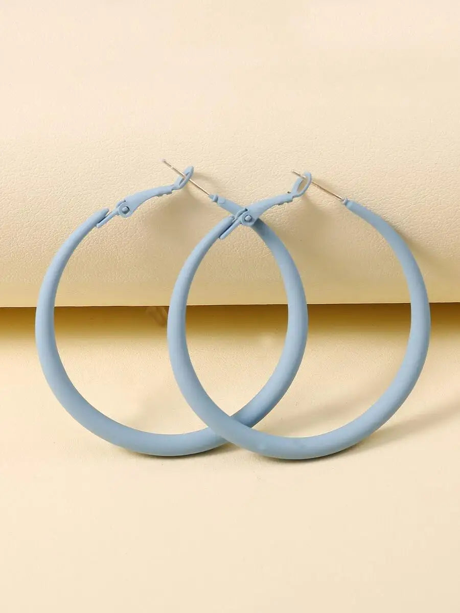 1pair European And American Style Simple Geometric Round Open Painted Hoop Earrings For Women