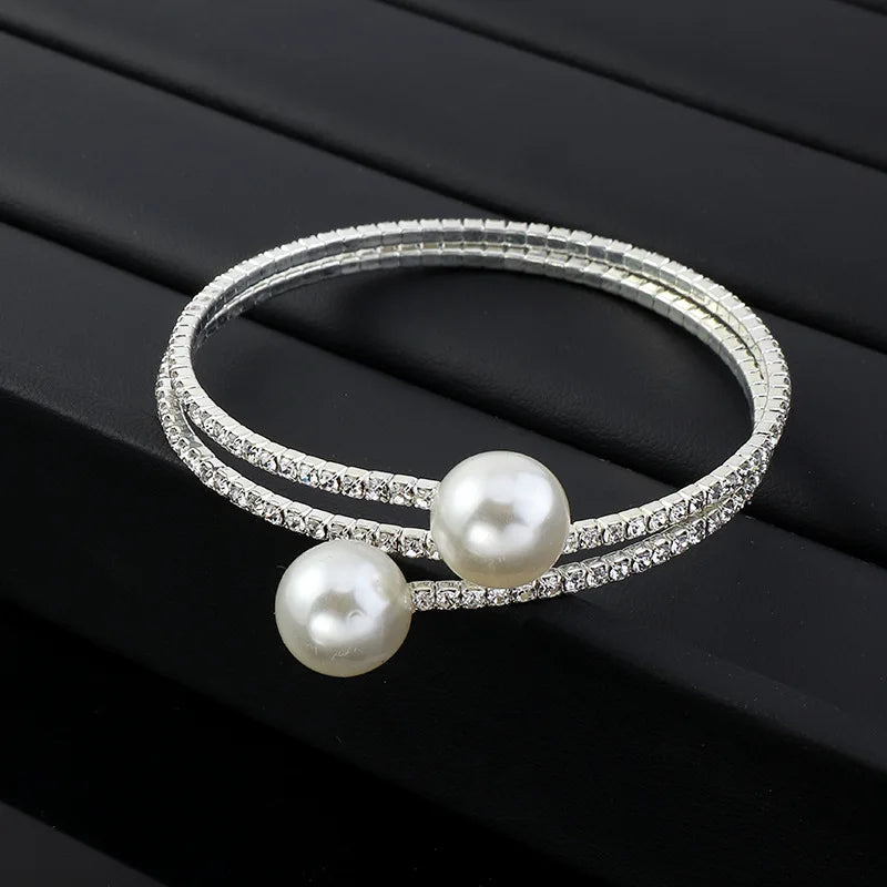 Elegant Rhinestone pearl multi-layer bracelet
