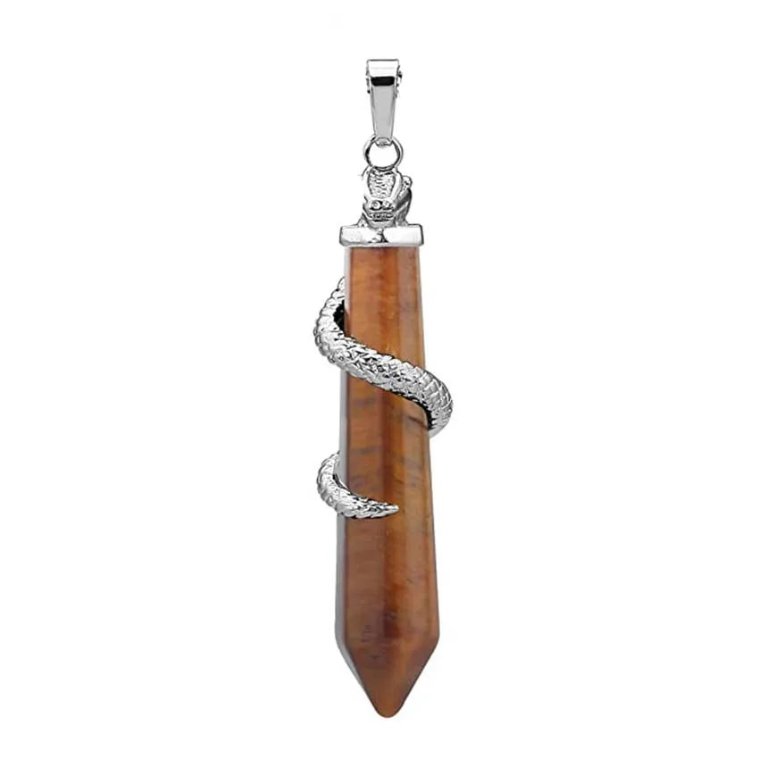 Snake Wrapped Crystal Hexagon Column Stone Pendulum Pendants