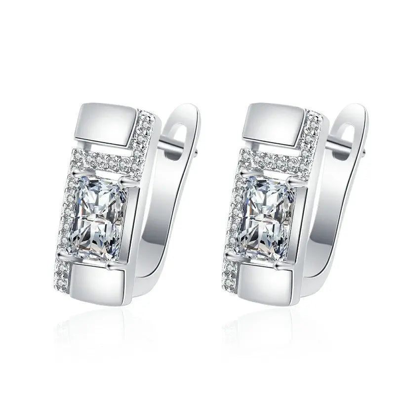 Luxury 925 Sterling Silver Earrings  High Quality White Zircon Earrings