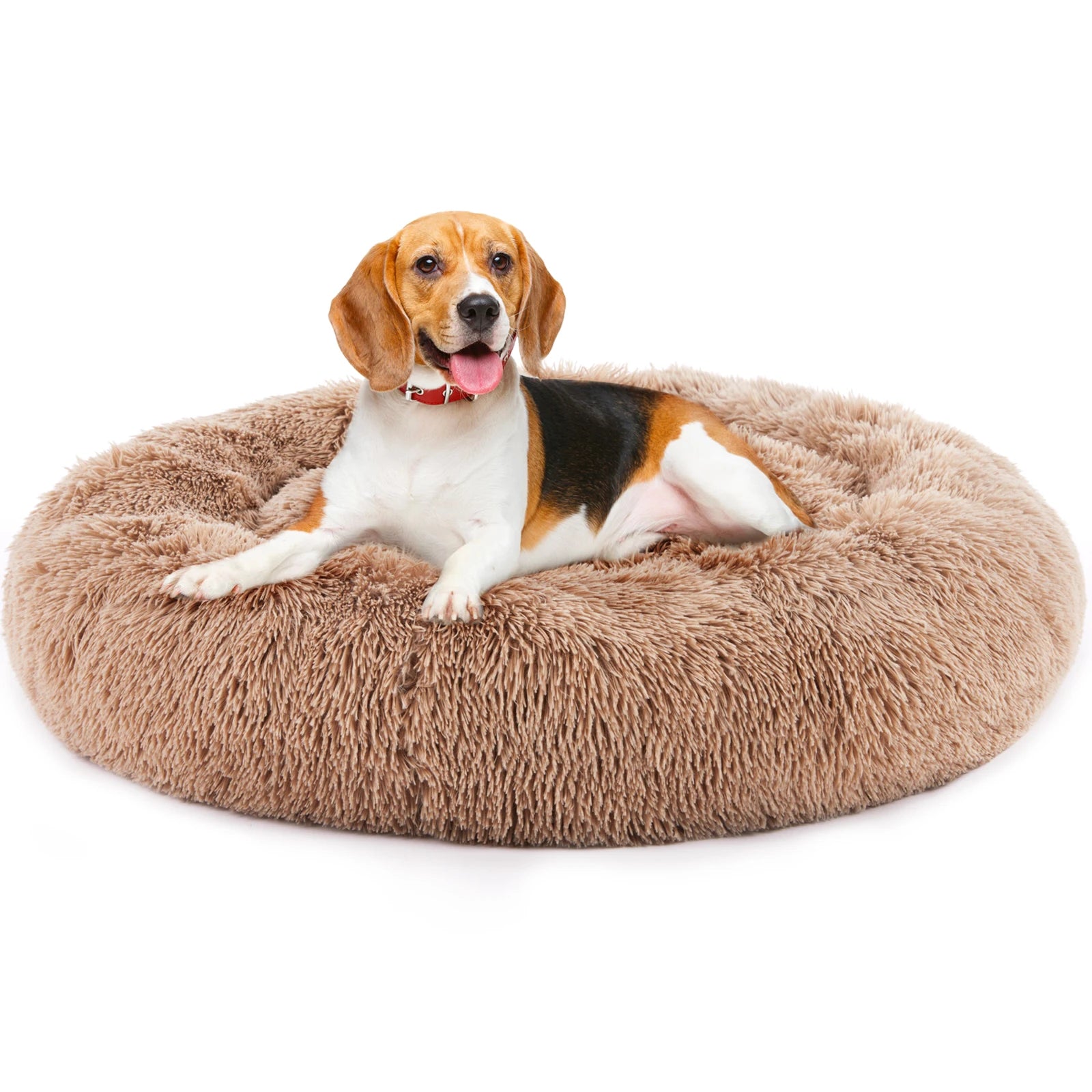 Calming Dog Bed for Medium to Large Dogs Washable Large Pet Bed Anti-Slip Round Fluffy Plush