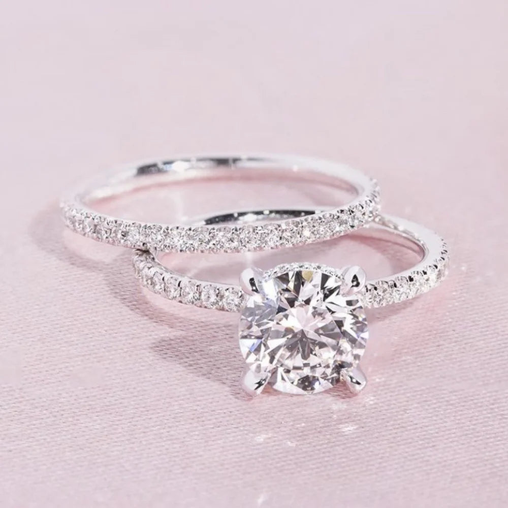 Women's Ring Set Silver Plated with Cubic Zirconia