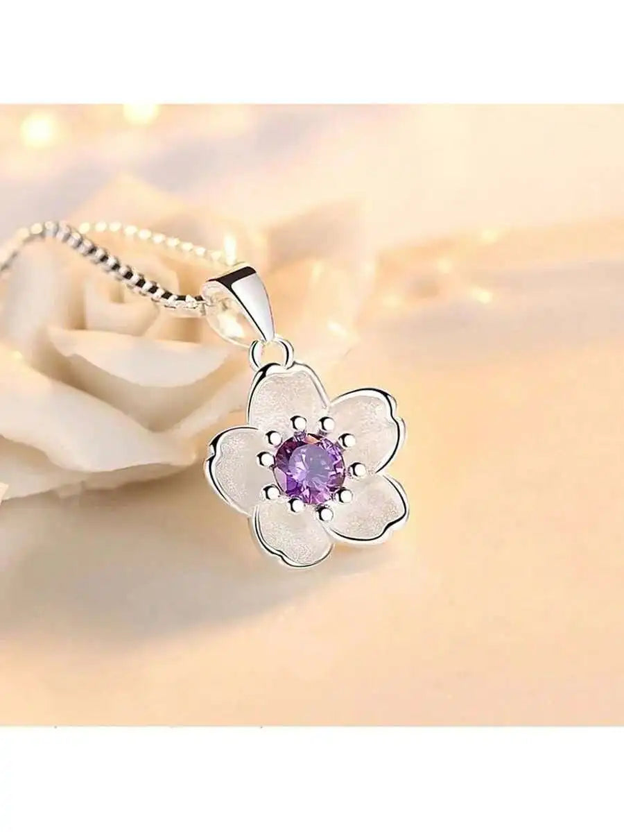 Peach Blossom Pendant Necklace For Women Retro Floral Jewelry Accessories