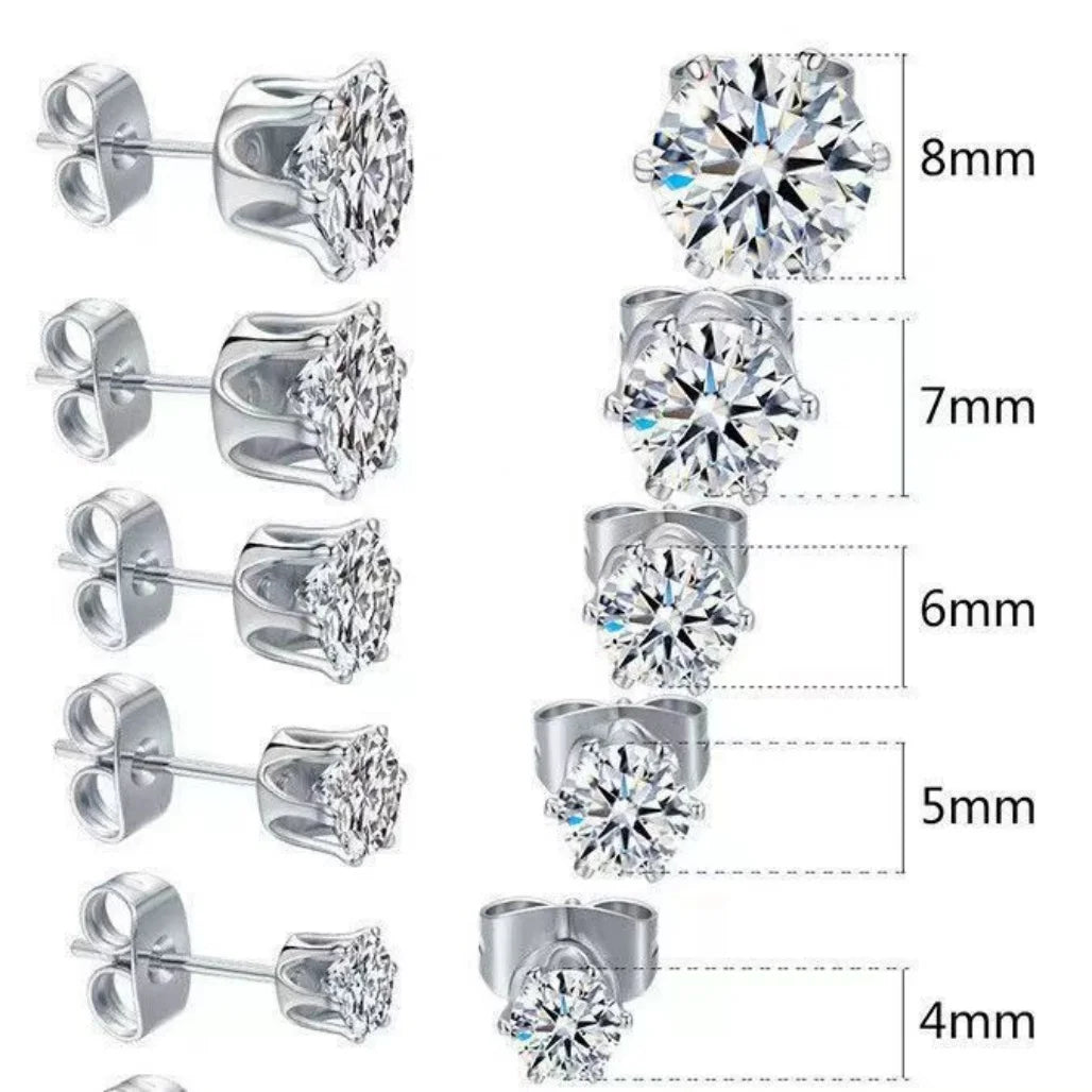 925 Sterling Silver Stud Earrings with Sparkling Moissanite and Zirconia [7mm]