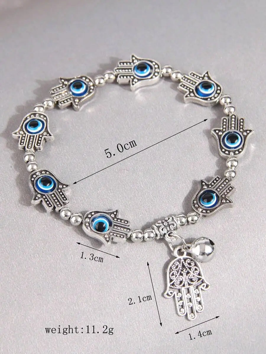 Hamsa Palm And Evil Eye Beaded Charm Bracelet For Women
