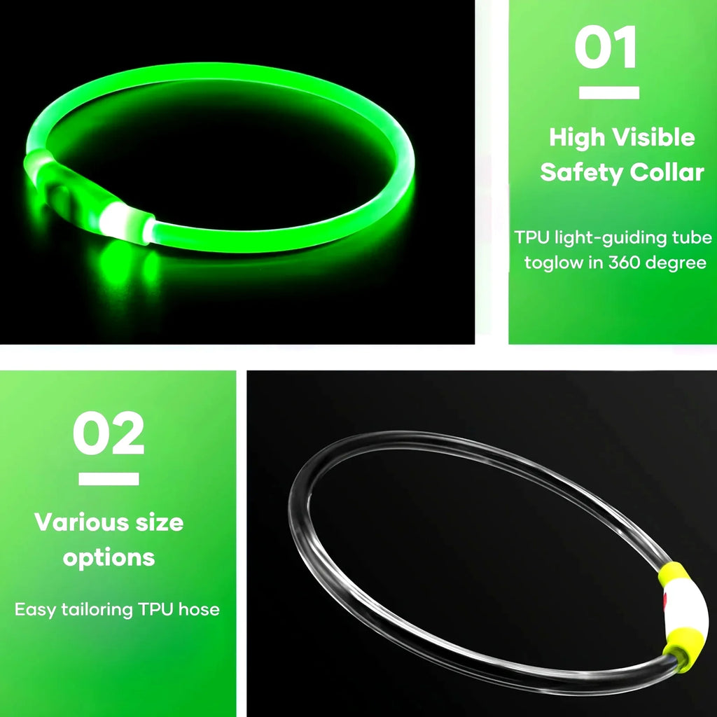 USB Rechargeable Fiber Optic Collar Pet Dog LED Light Collar Luminous Anti-Lost Dog Collar USB Rechargeable Dog Necklace Collar