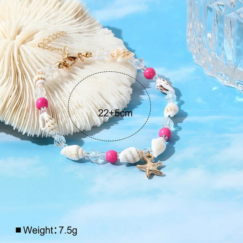 New Trend Starfish Conch Bracelet Anklets for Women Cute Adjustable Shell Rice Beads Ankle Bracelets