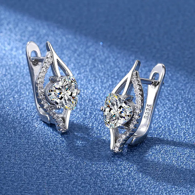 Luxury 925 Sterling Silver Earrings  High Quality White Zircon Earrings