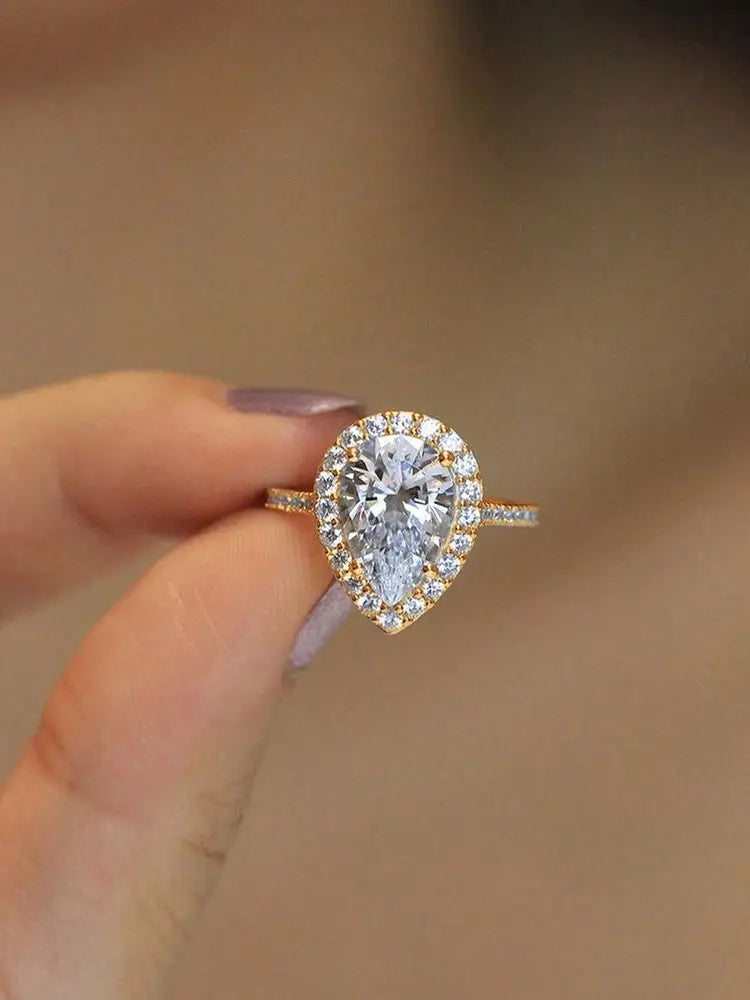 Beautiful 925 Sterling Silver Simple Classic Marquise Zircon Ring For Women