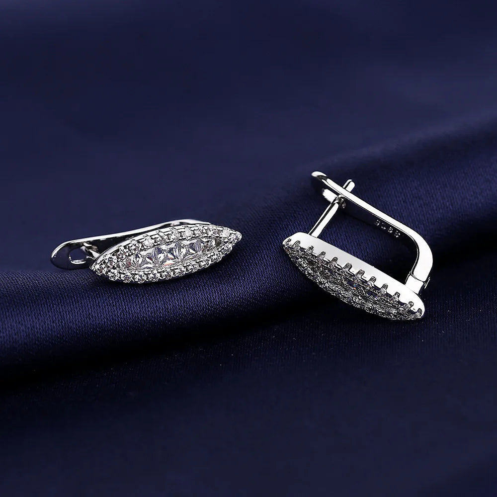Luxury 925 Sterling Silver Earrings  High Quality White Zircon Earrings