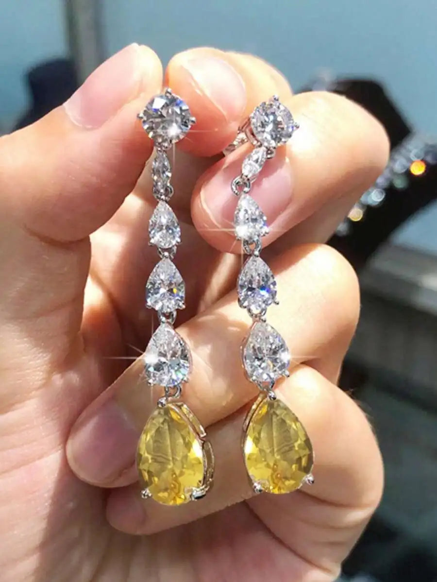 Sparkling Cubic Zirconia Teardrop Drop Earrings For Women