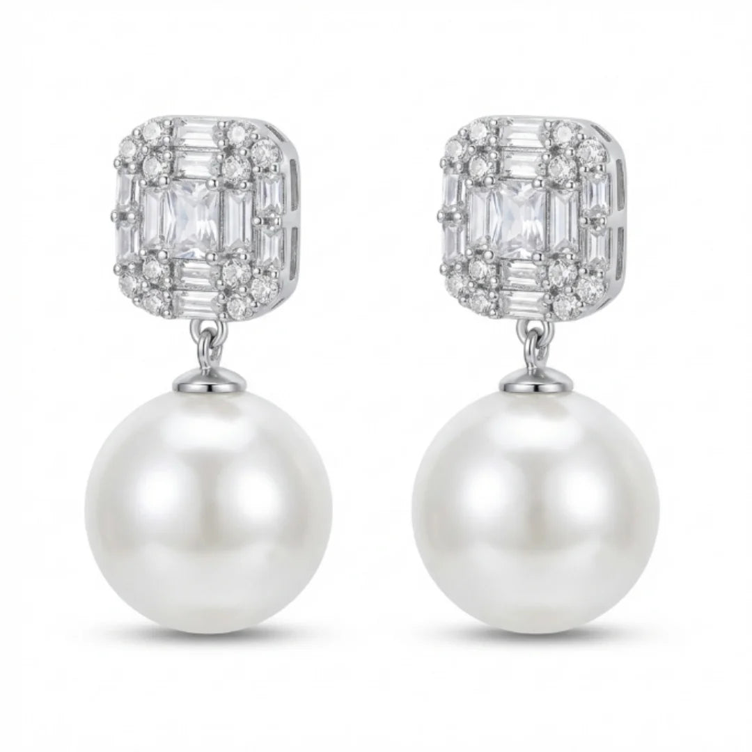 Authentic 925 Sterling Silver Elegant Pearl Drop Earrings