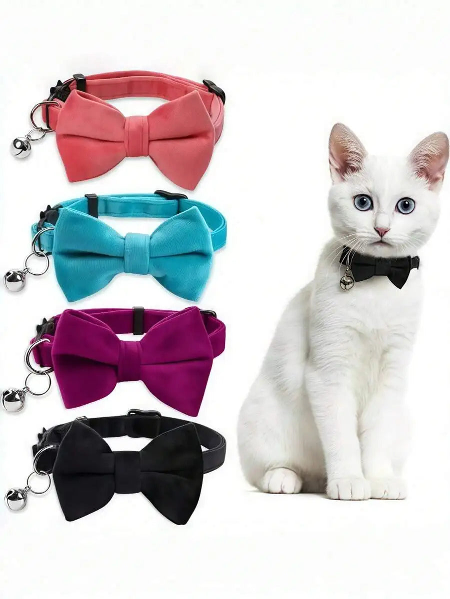 Fashionable Adjustable Pet Collar, Multi-Color, With Bell And Bow Tie - Suitable For Cats And Small Dogs