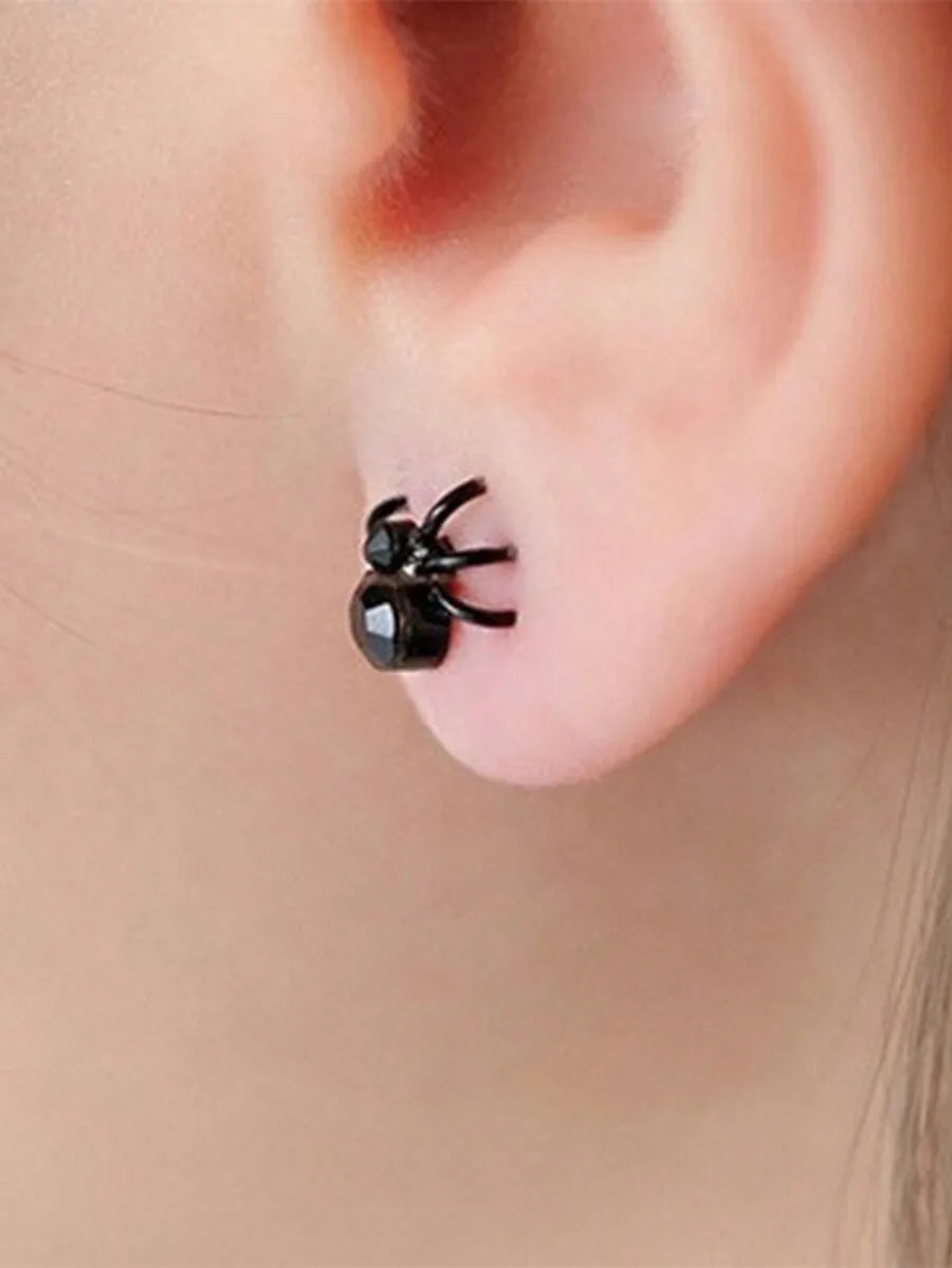 3D Black Spider Stud Earrings For Women Punk Style